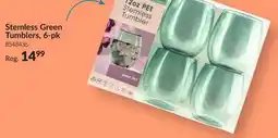 Party City Lillian Tablesettings Stemless Glass, Green, 12-oz, 6-pk offer