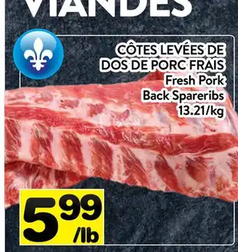 Supermarché PA CÔTES LEVÉES DE DOS DE PORC FRAIS | Fresh Pork Back Spareribs offer
