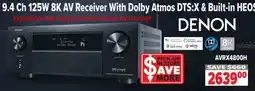 2001 Audio Video AVRX4800H Denon 9.4 Ch 125W 8K AV Receiver With Dolby Atmos DTS:X & Built-in HEOS offer