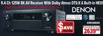 2001 Audio Video AVRX4800H Denon 9.4 Ch 125W 8K AV Receiver With Dolby Atmos DTS:X & Built-in HEOS offer