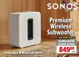 2001 Audio Video SUBG4BW SONOS Premium Wireless Subwoofer offer