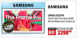 2001 Audio Video QN65LS03FW Samsung 65 The Frame Pro Neo QLED 4K Art Mode Sam Vision AI offer