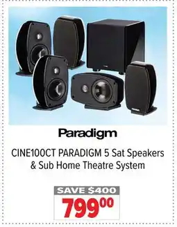 2001 Audio Video CINE100CT PARADIGM 5 Sat Speakers & Sub Home Theatre System offer