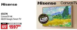 2001 Audio Video 65S7N Hisense 65 CanvasTV 4K QLED Google Smart TV offer