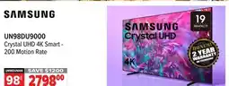2001 Audio Video UN98DU9000 SAMSUNG 98 Crystal UHD 4K Smart - 200 Motion Rate offer