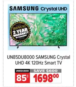 2001 Audio Video UN85DU8000 SAMSUNG 85 Crystal UHD 4K 120Hz Smart TV offer
