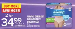 Metro Always discreet incontinence underwear offer