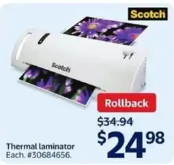 Walmart Scotch Thermal laminator offer