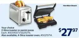 Walmart Hamilton Beach Your choice 2-Slice toaster or panini press offer