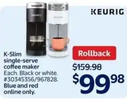 Walmart Keurig k-slim single-serve coffee maker offer
