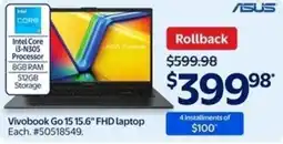 Walmart Asus vivobook go 15 15.6" FHD laptop offer