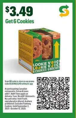 Subway 6 Cookies offer