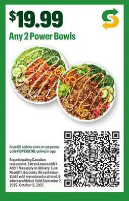 Subway 2 Power Bowls offer