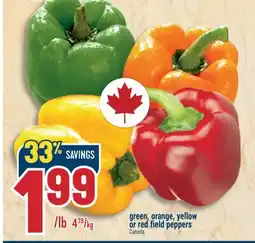 Marché Adonis Green, orange, yellow or red field peppers offer
