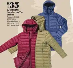 Giant Tiger 3/4 length hooded puffer jacket offer