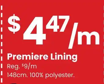 Fabricland Premiere Lining offer