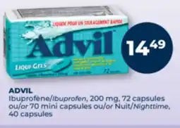 Familiprix ADVIL, Ibuprofen, 200 mg, 72 capsules or 70 mini capsules or Nighttime, 40 capsules offer