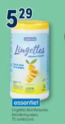 Familiprix Essentiel citrus scent disinfecting wipes 75un offer