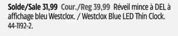 Canadian Tire Westclox Blue LED Thin Clock offer