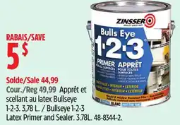 Canadian Tire Bullseye 1-2-3 Latex Primer and Sealer. 3.78L offer