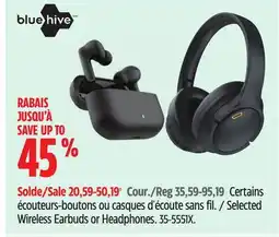 Canadian Tire Bluehive Selected Wireless Earbuds or Headphones offer