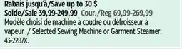 Canadian Tire Selected Sewing Machine or Garment Steamer offer