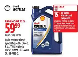 Canadian Tire T6 Synthetic Diesel Motor Oil. 5W40 5L offer