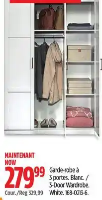 Canadian Tire Sauder 3-Door Wardrobe. White offer