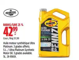 Canadian Tire Pennzoil Ultra Platinum Synthetic Motor Oil. 3grades available. 5L offer