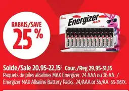 Canadian Tire Energizer MAX Alkaline Battery Packs offer