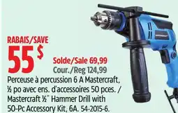 Canadian Tire Mastercraft 1⁄2˝ Hammer Drill with 50-Pc Accessory Kit, 6A offer