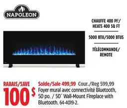 Canadian Tire Napoleon 50˝ Wall-Mount Fireplace with Bluetooth offer