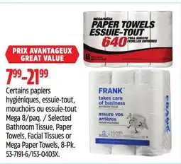 Canadian Tire Mega Selected Bathroom Tissue, Paper Towels, Facial Tissues or Mega Paper Towels offer
