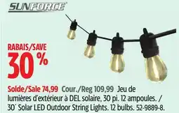 Canadian Tire Sunforce 30´ Solar LED Outdoor String Lights. 12 bulbs offer