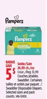 Canadian Tire Pampers Swaddler Disposable Diapers. Selected sizes and pack counts offer