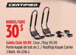 Canadian Tire Certified Rooftop Kayak Carrier J-Rack offer
