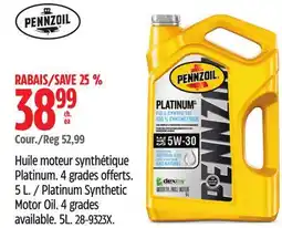 Canadian Tire Pennzoil Platinum Synthetic Motor Oil offer
