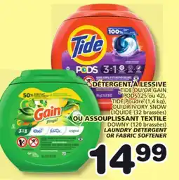 Marches Tradition TIDE (25 or 42), OR GAIN IVORY SNOW LIQUIDE DOWNY LAUNDRY DETERGENT (32 brassées) offer
