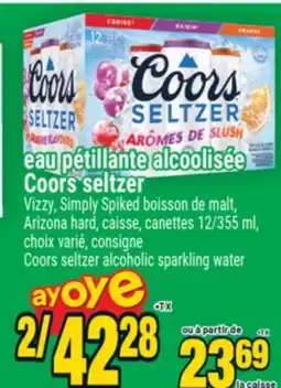Super C EAU PÉTILLANTE ALCOOLISÉE COORS SELTZER | COORS SELTZER ALCOHOLIC SPARKLING WATER offer