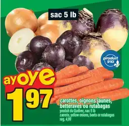 Super C CAROTTES, OIGNONS JAUNES, BETTERAVES OU RUTABAGAS | CARROTS, YELLOW ONIONS, BEETS OR RUTABAGAS offer