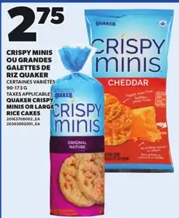 Provigo QUAKER CRISPY MINIS OR LARGE RICE CAKES, 90-173 G offer