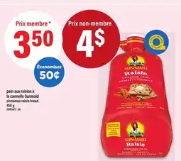 Maxi PAIN AUX RAISINS À LA CANNELLE SUNMAID | cinnamon raisin bread, 450 g offer