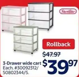 Walmart Sterilite 3-Drawer wide cart offer