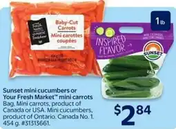 Walmart Sunset mini cucumbers or your fresh market mini carrots offer