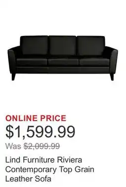 Costco Lind Furniture Riviera Contemporary Top Grain Leather Sofa offer