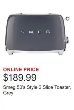 Costco Smeg 50's Style 2 Slice Toaster, Grey offer