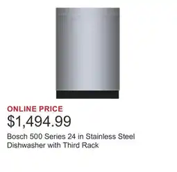 Costco Bosch 500 Series 24 in Stainless Steel Dishwasher with Third Rack offer