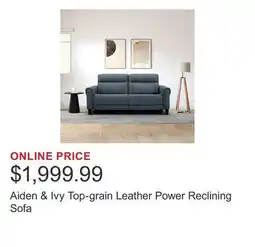 Costco Aiden & Ivy Top-grain Leather Power Reclining Sofa offer