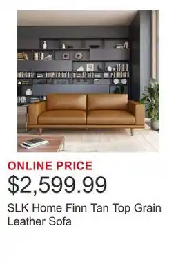 Costco SLK Home Finn Tan Top Grain Leather Sofa offer