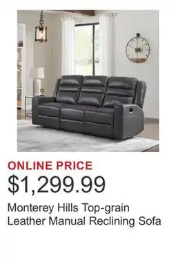 Costco Monterey Hills Top-grain Leather Manual Reclining Sofa offer
